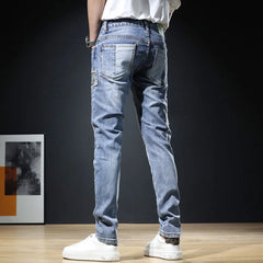 Ripped Jeans Pants Slim Straight Frayed Denim Clothes Men Fashion Skinny Trousers