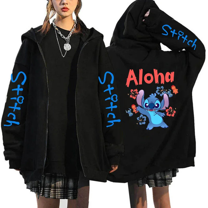Oversized Y2k Zip-up Hoodie Disney Women's Lilo & Stitch Costume Winter Clothes