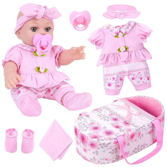 Simulation doll cute pink clothes with sleeping bag 30CM reincarnation doll girl gift