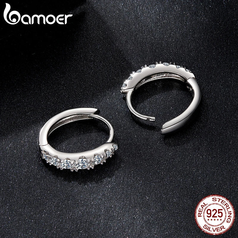 BAMOER Moissanite Huggie Hoop Earrings for Women, 925 Sterling Silver Hypoallergenic Earrings with White Gold Plated MSE092