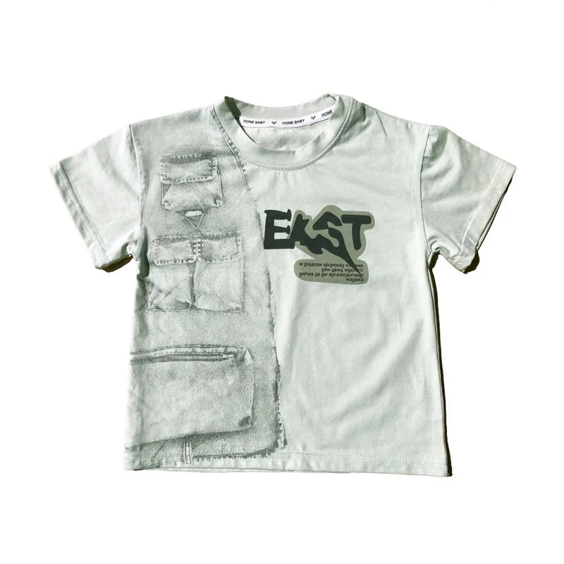 Boys Summer Clothing Set Letter Print Short Sleeved T-shirt+Denim Shorts 2Pcs Suit For 2-8 Years Kids Handsome Casual Outfit