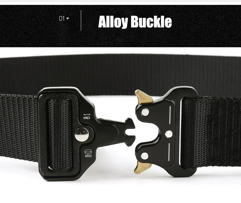Men Tactical Belt Quick Release Outdoor Zinc Alloy Buckle Belt Soft Real Nylon Sports Hiking Camping Hunting Belt