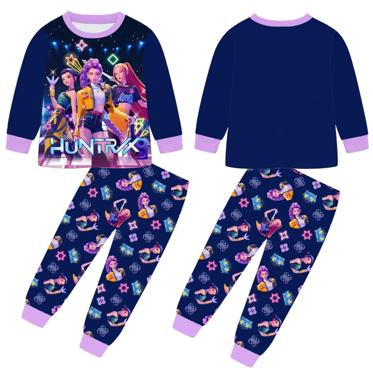 Anime Kpop Demon Hunters Zoey Costume Autumn Pajamas for Children's Clothing 3-14Years Kids Huntrix Rumi Girls Tshirt Pants Sets