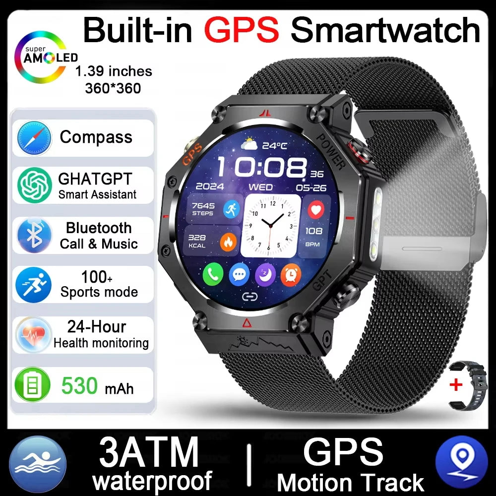2025 For HUAIWE Military Outdoor GPS Sports Smart Watch Men 1.39" 5ATM Waterproof 530mAh ChatGPT AI Assistant Compass Smartwatch