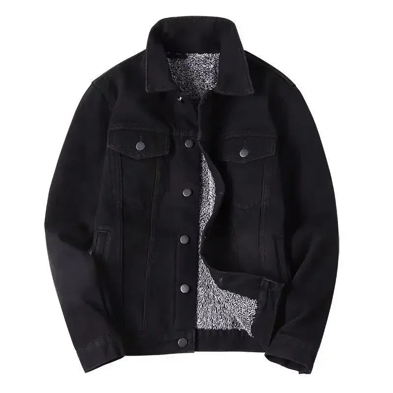 Male Jean Coats with Sheep Padding Men's Denim Jacket Wide Sleeves
