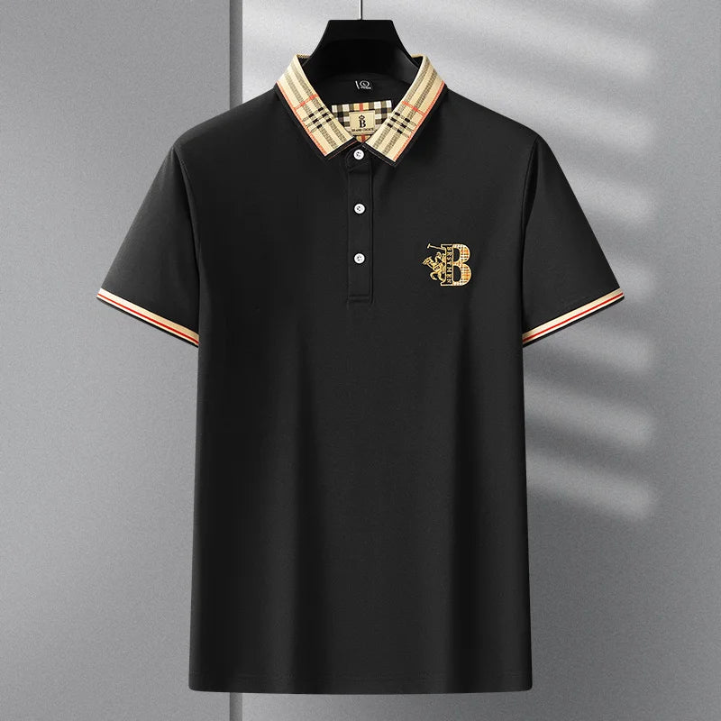 Summer men's fashion casual short sleeved polo shirt high-end boutique embroidered top comfortable and breathable lapel T-shirt