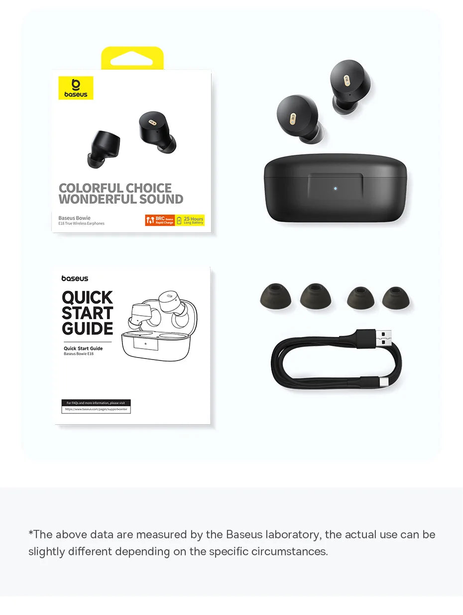 Baseus Bowie E18 True Wireless Earbuds Bluetooth 5.3 AI ENC Earphones 25H Long Playtime IPX4 Waterproof Mini bean earbud