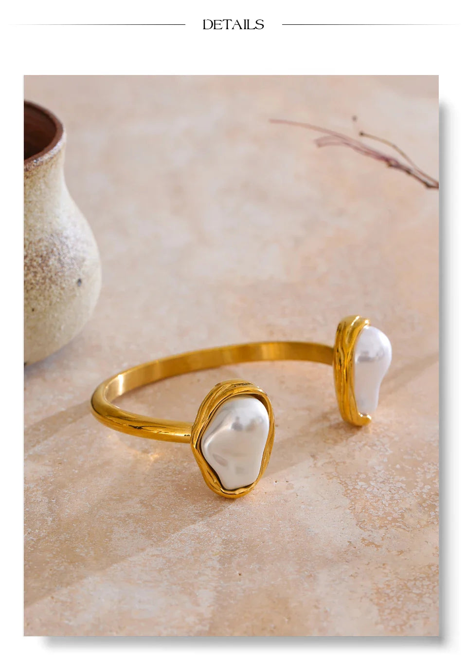 Yhpup 59mm Stainless Steel Baroque Simulated Pearls Cuff Bracelet Bangle Tarnish Resistant Gold Color Wrist Jewelry New