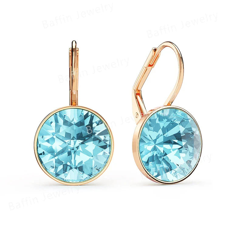 Bella Drop Earring for Women Christmas Birthday Premium Austrian Crystals Round Cut Dangle Silver Gold Color Pierced Jewelry
