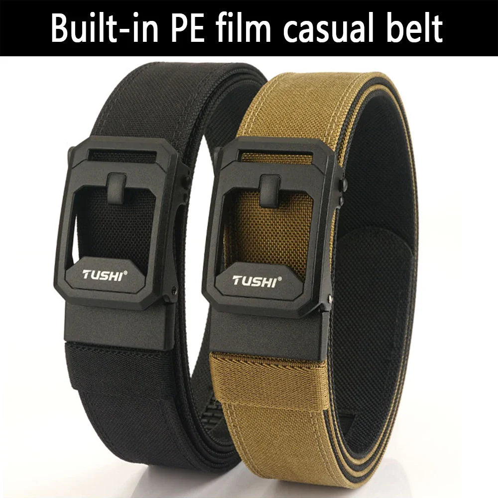 TUSHI New Men's Military Tactical Belt Tight Sturdy Nylon Heavy Duty Hard Belt for Male Outdoor Casual Belt Automatic Waistband