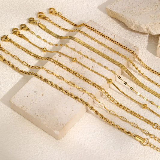 Non Tarnish Stainless Steel Bracelet Stackable for Women, Thin Herribone Chain Bracelet Waterproof Gold Plated Jewelry