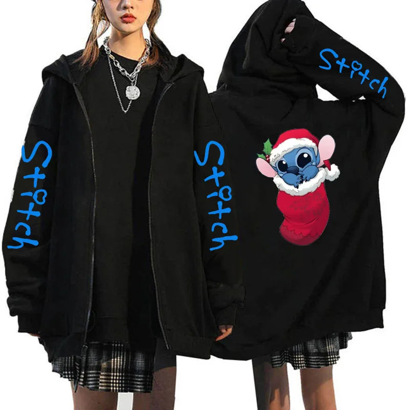 Oversized Y2k Zip-up Hoodie Disney Women's Lilo & Stitch Costume Winter Clothes