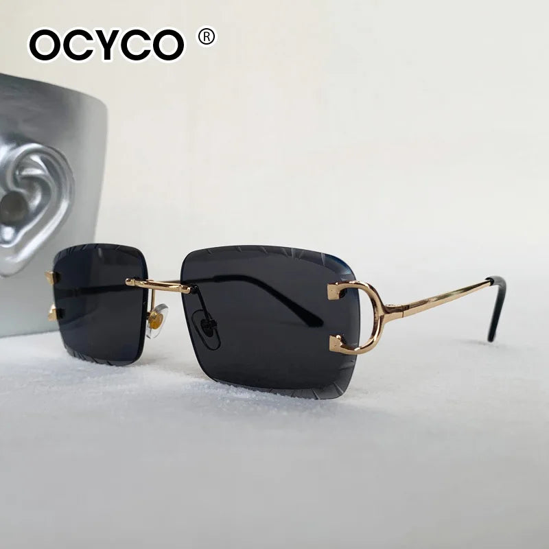 OCYCO Rimless Square Sunglasses Men Cupronickel Fashion Punk Gradient Sun Glasses Vintage Trendy Small Frame Eyewear UV400
