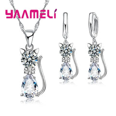 Real 925 Sterling Silver Color Jewelry Sets for Woman Girls Shining Austrian Crystal