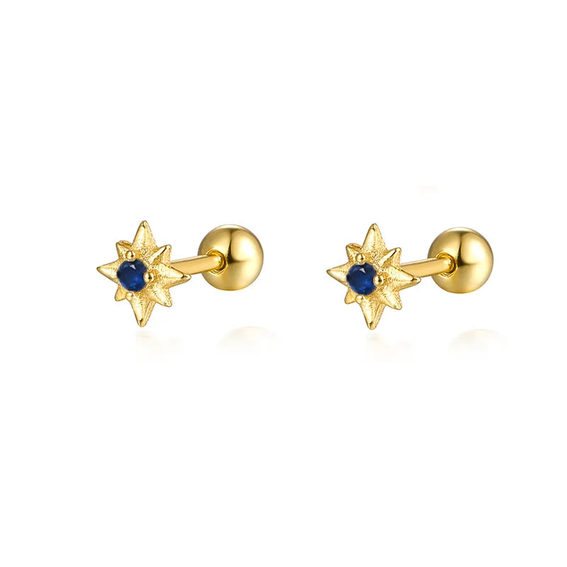 WANTME 925 Sterling Silver Fashion Love Butterfly Romantic Star Crown Screw Stud Earrings for Women Ear Bone Piercing Jewelry