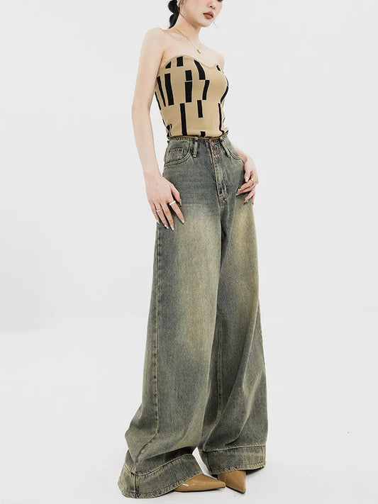 Women Streetwear Baggy Jeans High Waisted Oversize Wide Leg Pants
