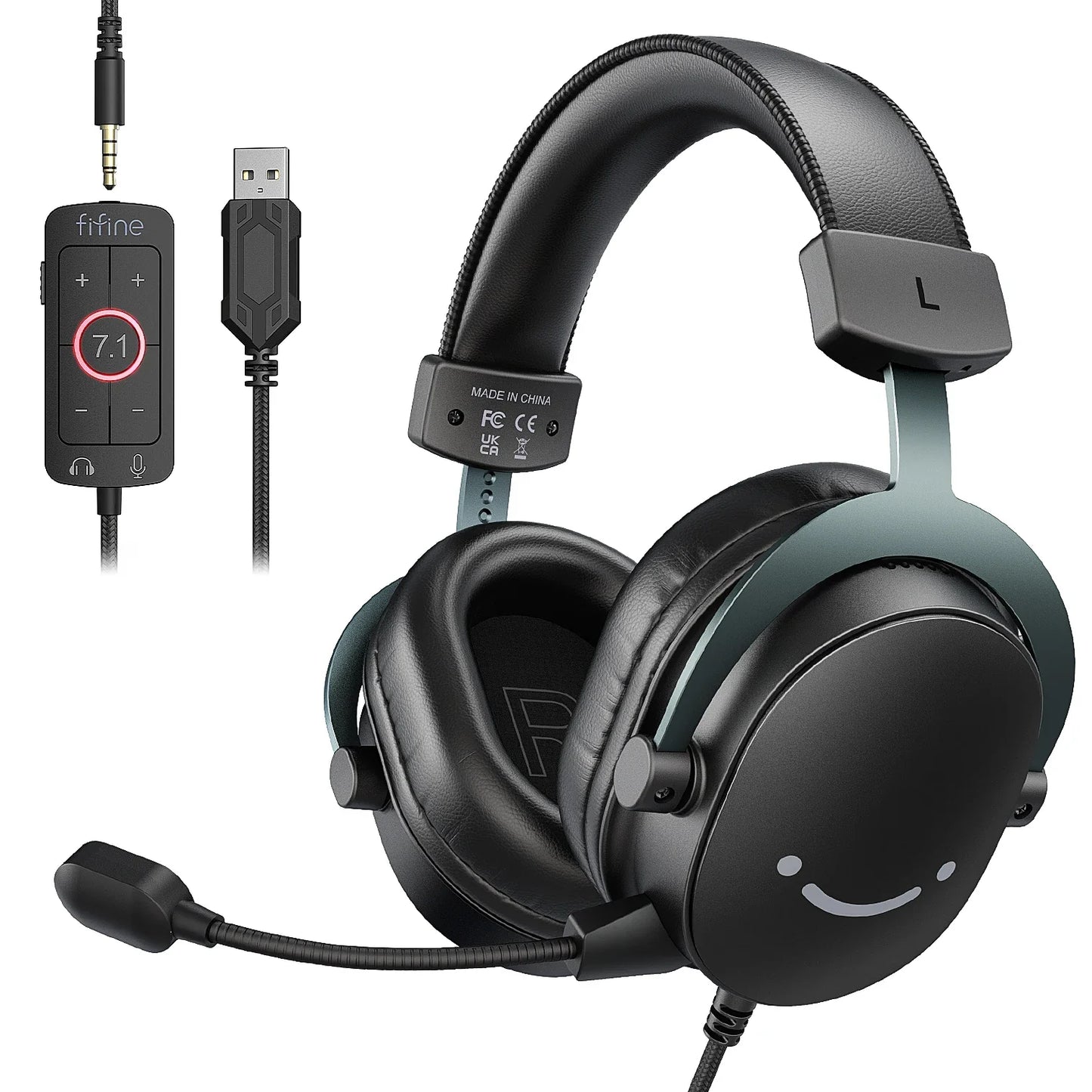 FIFINE Headset,3.5 mm jack&USB Headphone with 7.1 Surround Sound/volum contral/Mute switch for PC/MAC/PS4/PS5 Mixer-H9