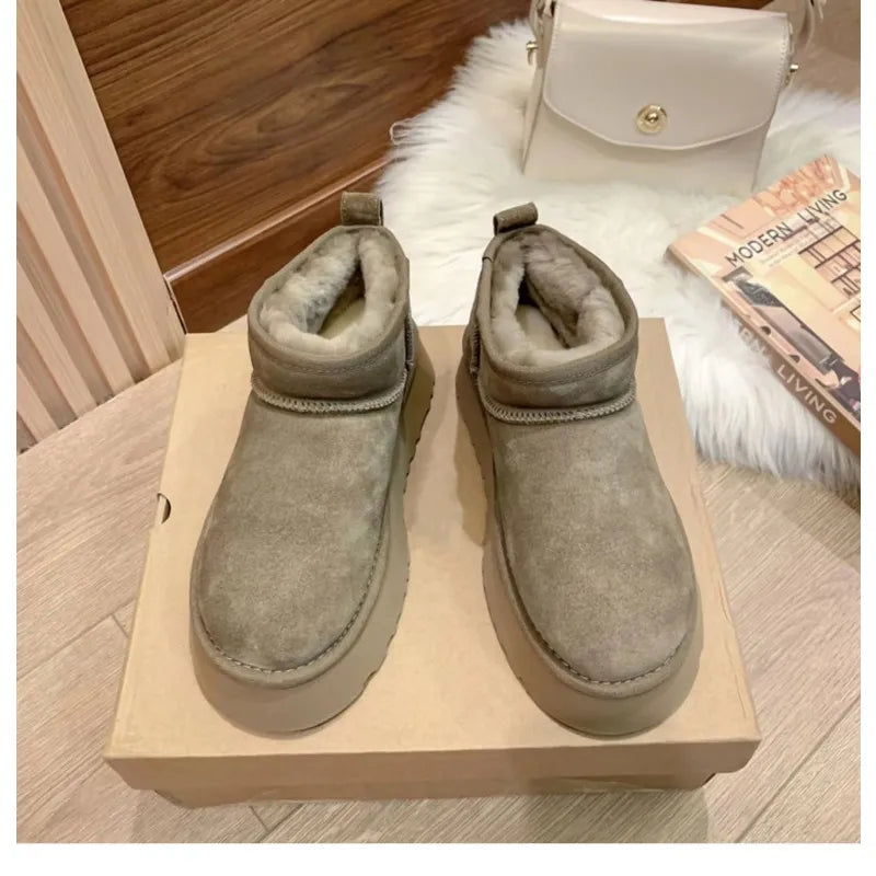 2023 Sheepskin Wool Comprehensive Anti-skid Snow Boots Women's Mini Short Boots Warm Winter Thickened Women's Shoes Botas Mujer