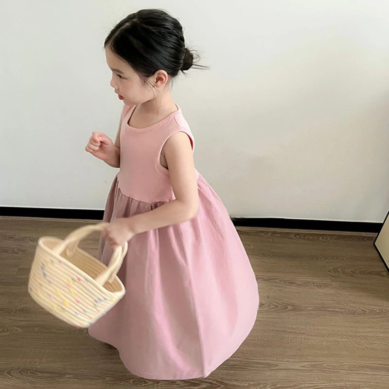 Girls' Sweet Princess Dress Sleeveless Patchwork And Ruffled Design Girl Baby