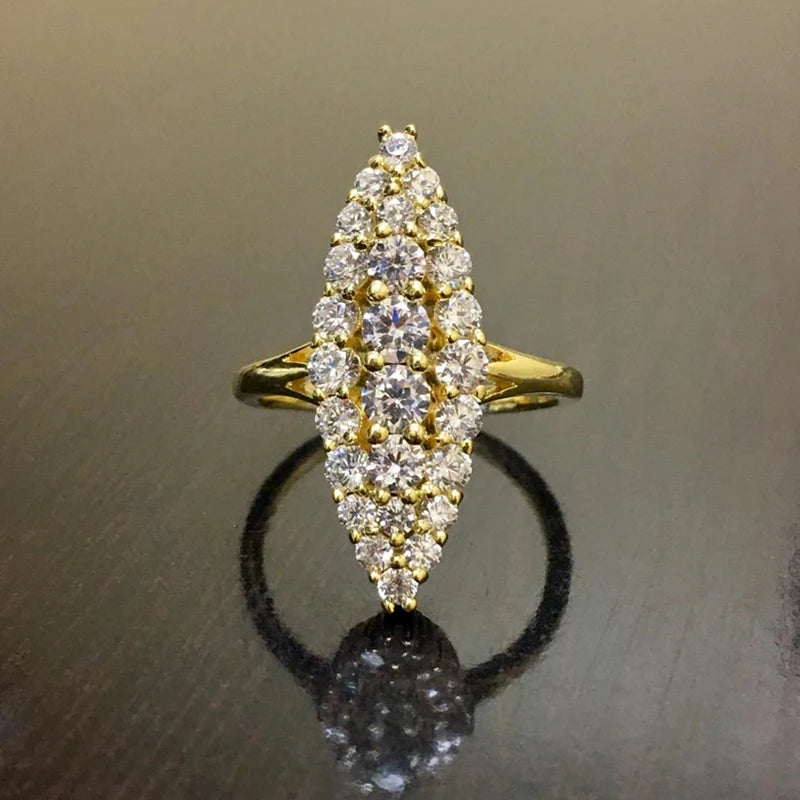 Hyperbole Marquise Shaped Gold Color Rings for Women Full Paved Dazzling