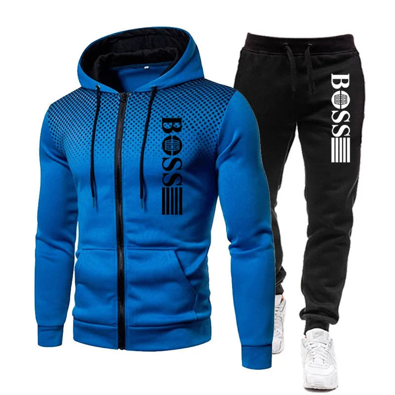 2026 New Men's zippered hoodie + Casual Pants Set for Autumn and Winter fashion Fitness and Warm sportswear Two-piece set