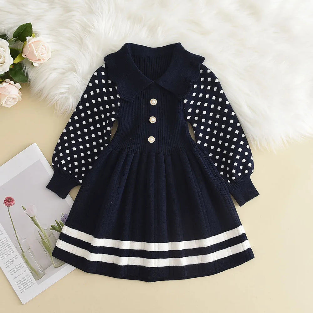 Girl Baby Sweater Knitted Dress Warm Sweater Dress Polka Dots Girls Infant