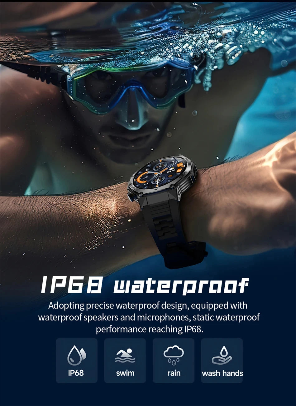 Rugged Outdoor Sports AK82 Smartwatch 1.85" HD Touchscreen 800mAh Long Battery Life Fitness Tracker Calorie Distance Smart Watch