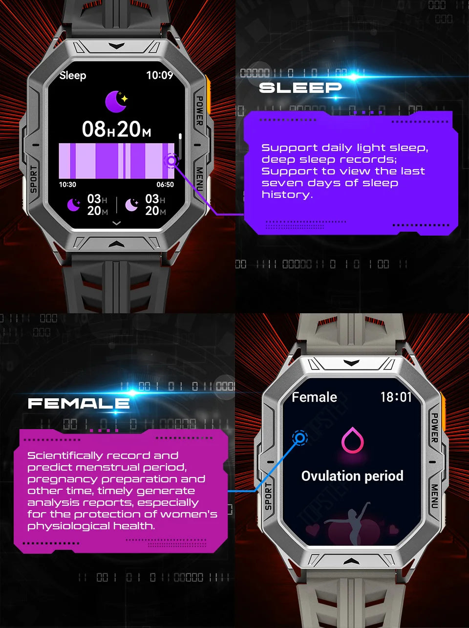 MISIRUN Smart Watch 1000mAh Battery 2.13 Inch AMOLED Screen Men Watch Compass 1ATM Waterproof Bluetooth Call Sports Smartwatch