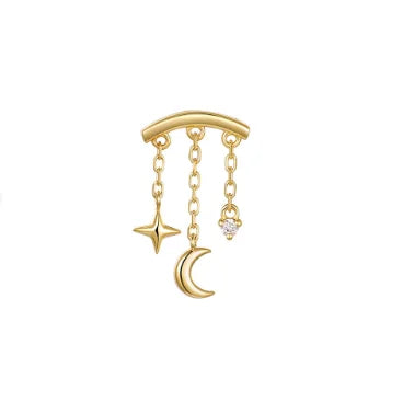 CANNER 1PC Four Pointed Star Moon Tassel Lotus Cartilage Spiral Puncture 925 Sterling Silver Stud Earring For Women Ins Earring