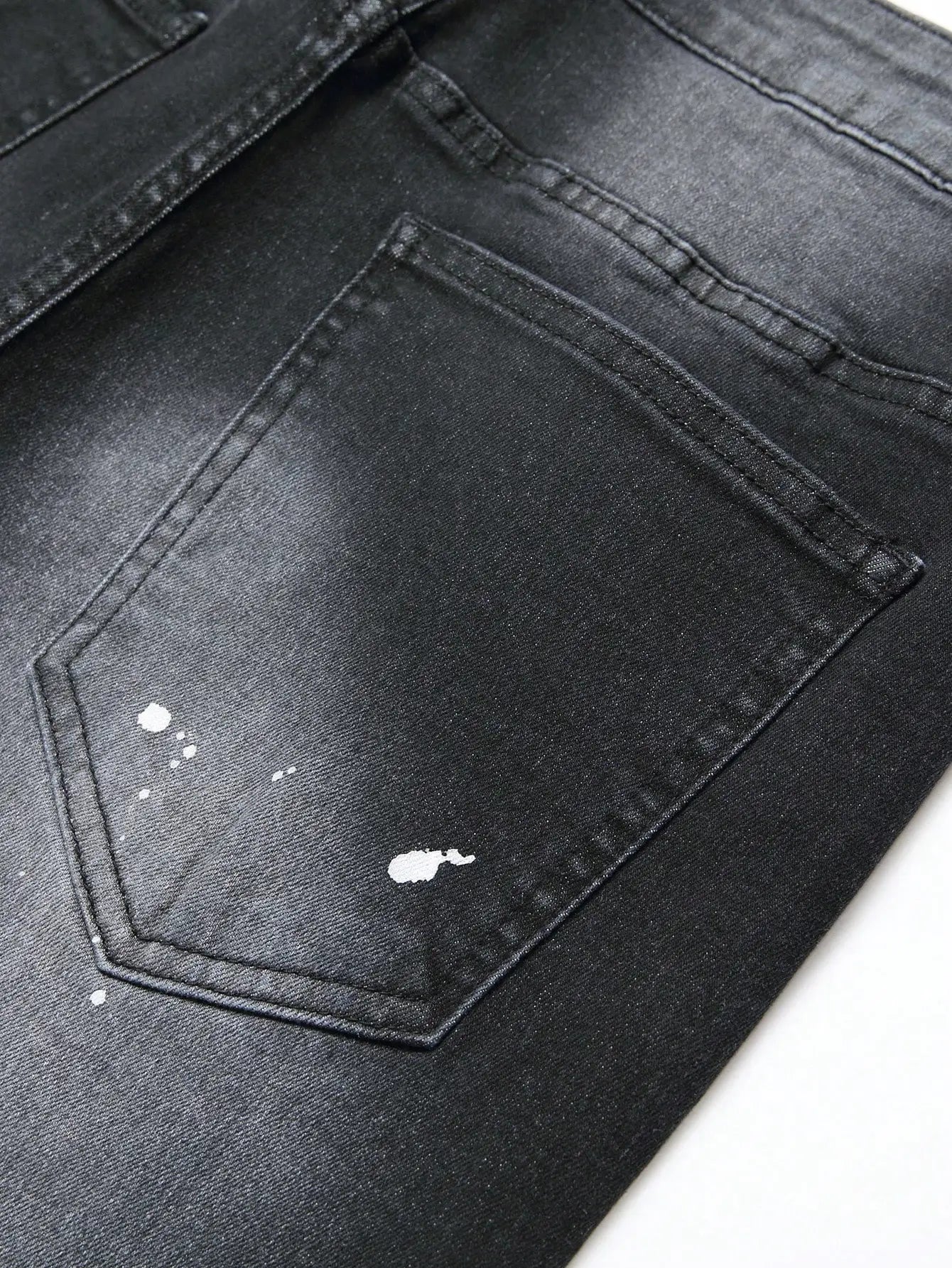 Men Cracked Blue Pleated Patch Biker Jeans Streetwear Holes Ripped Distressed