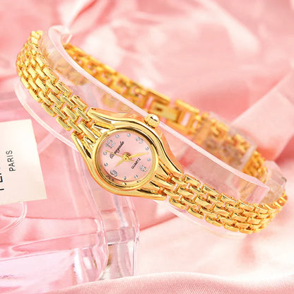 Ladies Gold Plated Watch Women Bracelet Quart Wristwatch Girl Analog Feminino Relojes Hour Luxury Watches Saati Clock