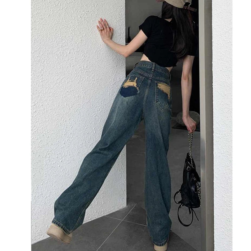 Wide Leg Jeans For Women High Waisted Contrasting Straight Leg Pant
