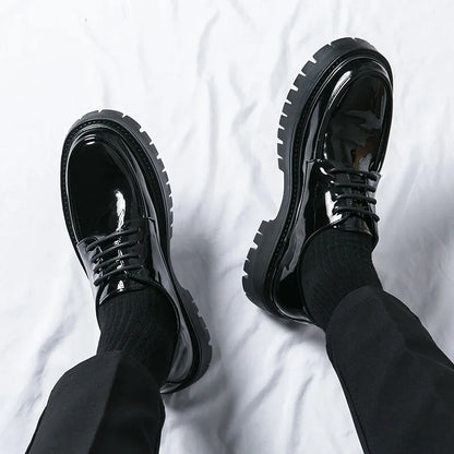 Men Formal Shoes Black Lace-up Dress Shoes With Black Sole