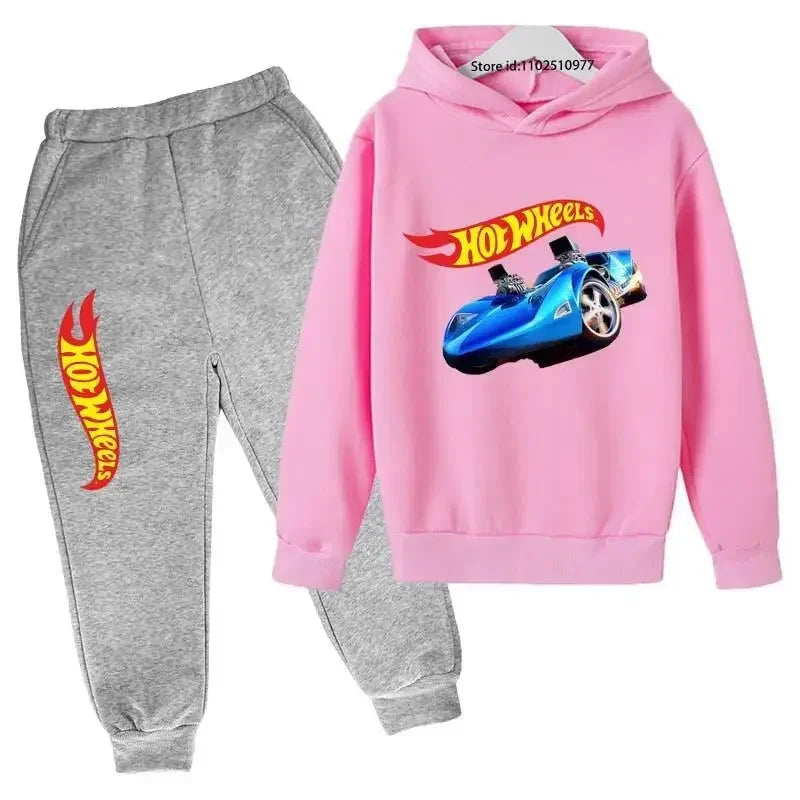 Hot Wheels Kids Spring Autumn Casual Tracksuits 3-13 Years Boys Girls Pullover Hoodie+Pants Suits Children Clothes Sets