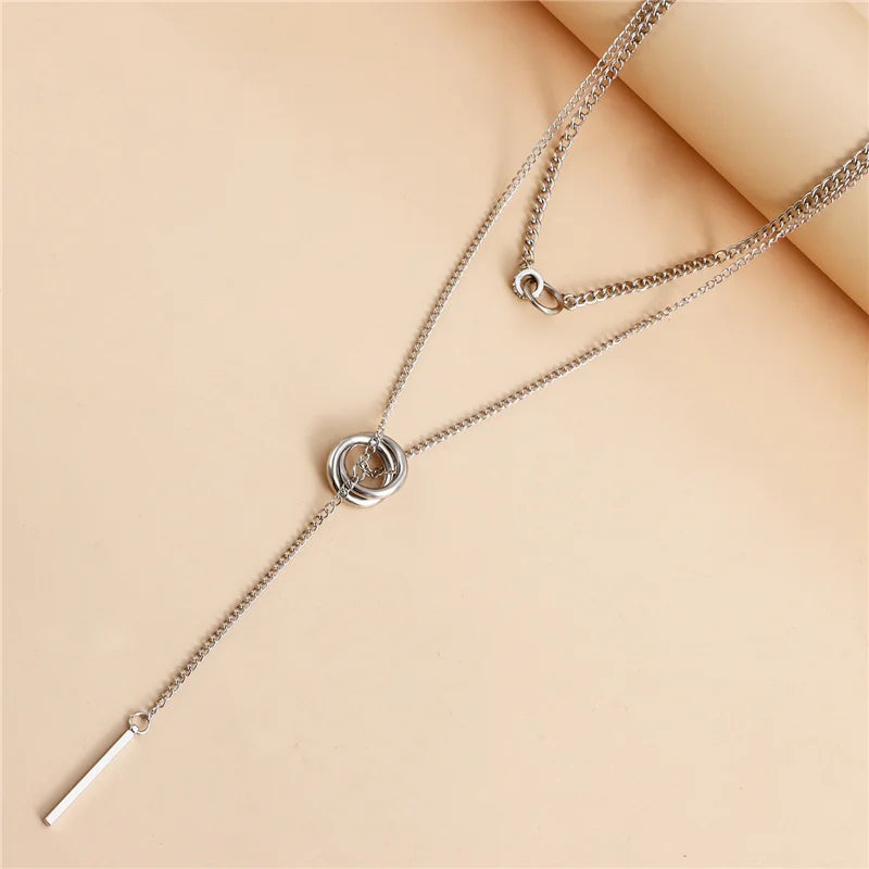 Vintage Double Round Charm Layered Necklace Women's Jewelry Layered Accessories