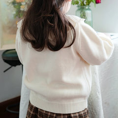 Flower Girl's Cardigan Sweater Spring Fashion Cotton Coat Beige Sweet Jacket