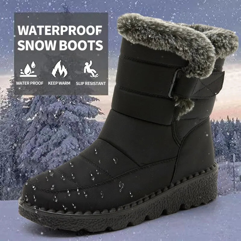 Waterproof Winter for Fur Long Platform Snow Warm Cotton Couples Shoes Plush