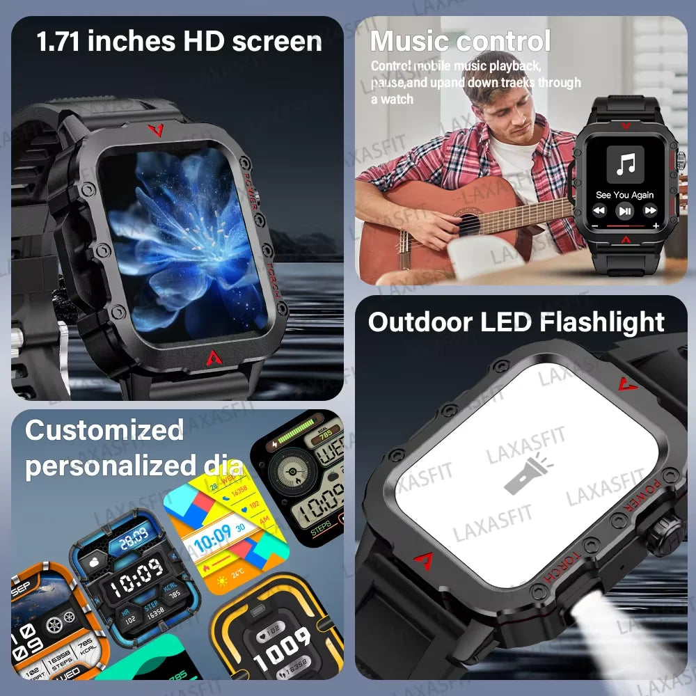 LAXASFIT Outdoor Sports Smart Watch Health Monitoring Voice Assistant Bluetooth Calling LED Flashlight 2025 NEW smartwatch