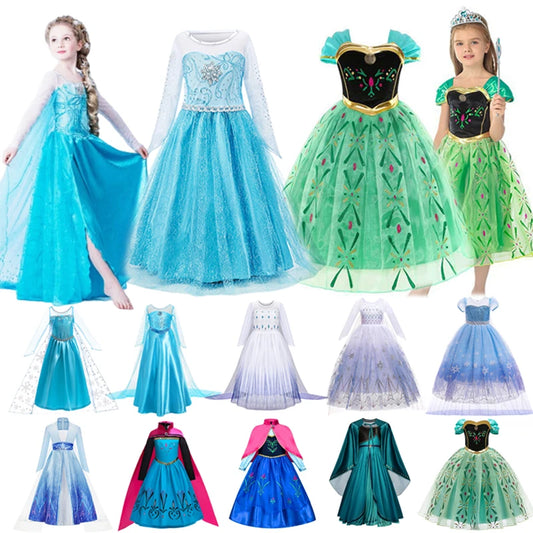 Girls Dress Children Mesh Print Princess Dress Kids Anna Cosplay