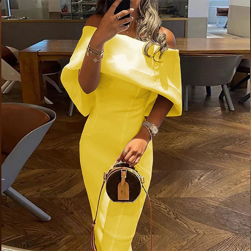 Evening Dresses: Off the Shoulder Bodycon Dress Ladies Long Sleeve Elegant