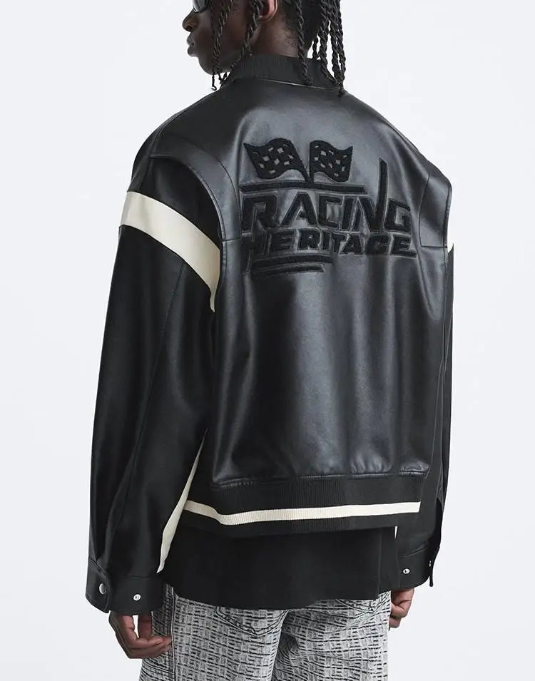 Men's Leather Jacket Coat American Baseball Suit Stitching Leather Jacket