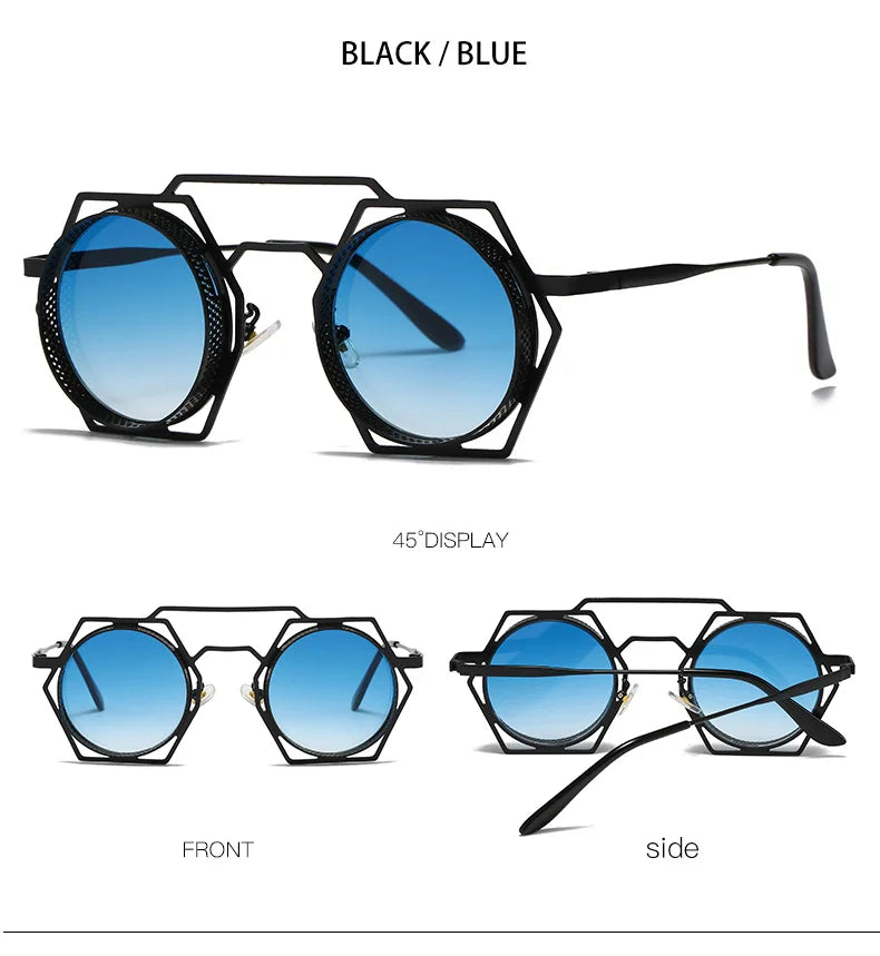 OEC CPO Steampunk Round Sunglasses Women Men 2023 Metal Mesh Personality Sun Glasses Female Eyewear Goggle UV400 Shades Oculos