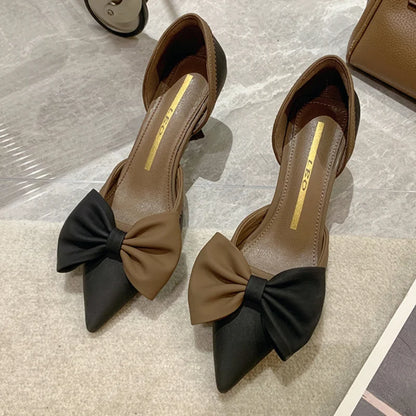 2024 New Mix Color Bowtie High Heels Shoes Women Two-Piece Thin Heels Pumps Woman Pointed Toe Elegant Slip-On Party Shoes Ladies