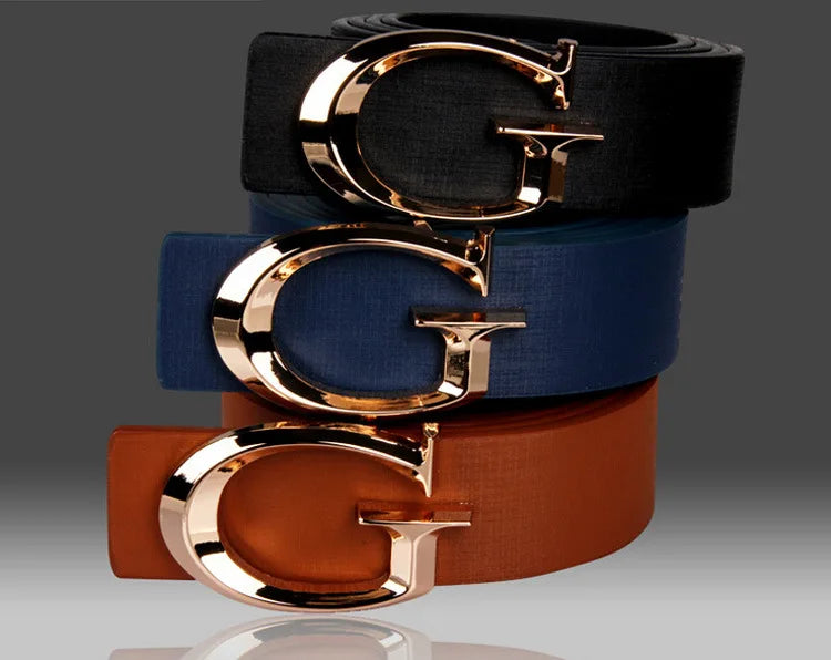 Men's and Women's Casual Fashion Belt  Korean Version Gold Buckle Belt Trendy I-shaped Buckle Belt