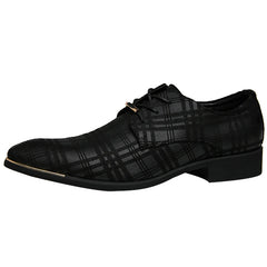 Fashion Mens Leather Concise Shoes Men's Business Dress Pointy Plaid Black Shoes