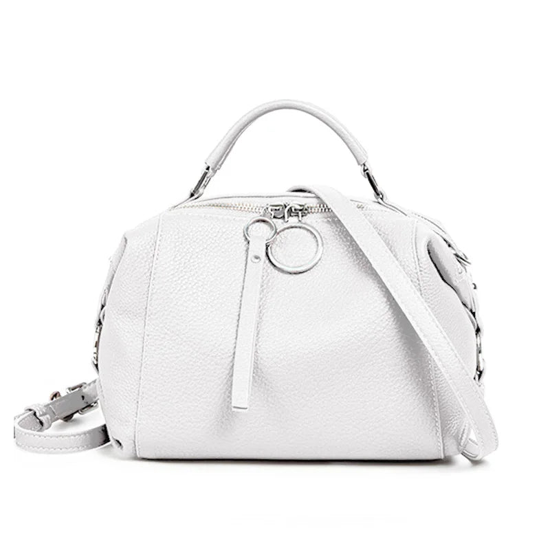 Black White Shoulder Bag For Women 100% Genuine Leather Handbag