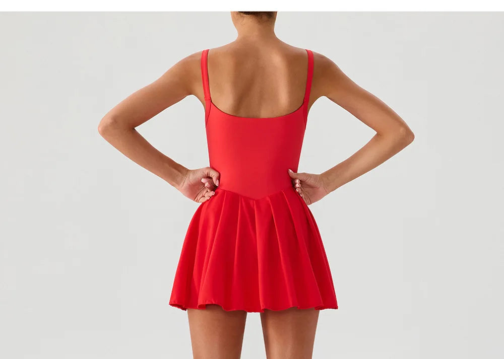 Hearuisavy Women's Summer Sleeveless Sports Dress Breathable Tennis Dress One-Piece Mini Skirt Golf Skirts Jumpsuit With Pockets