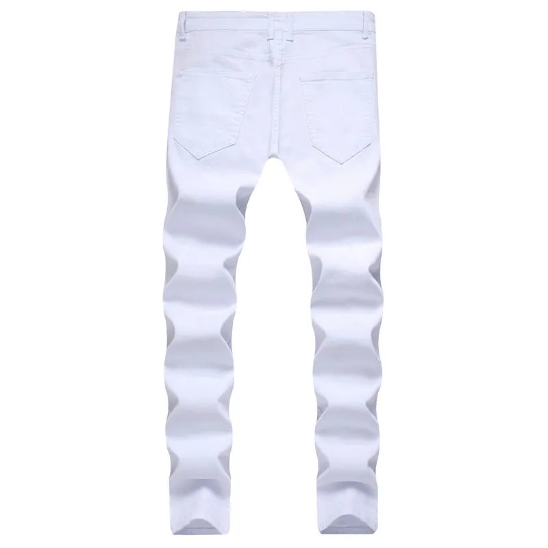 Men Fashion Ripped Stretch Skinny Jeans Trousers Male Destroyed Solid Sim Fit