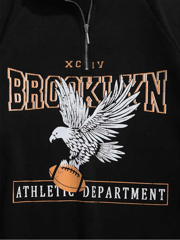 Hoodies for Men Fleece Lining Brooklyn Eagle Graphic Sweatshirt Unisex