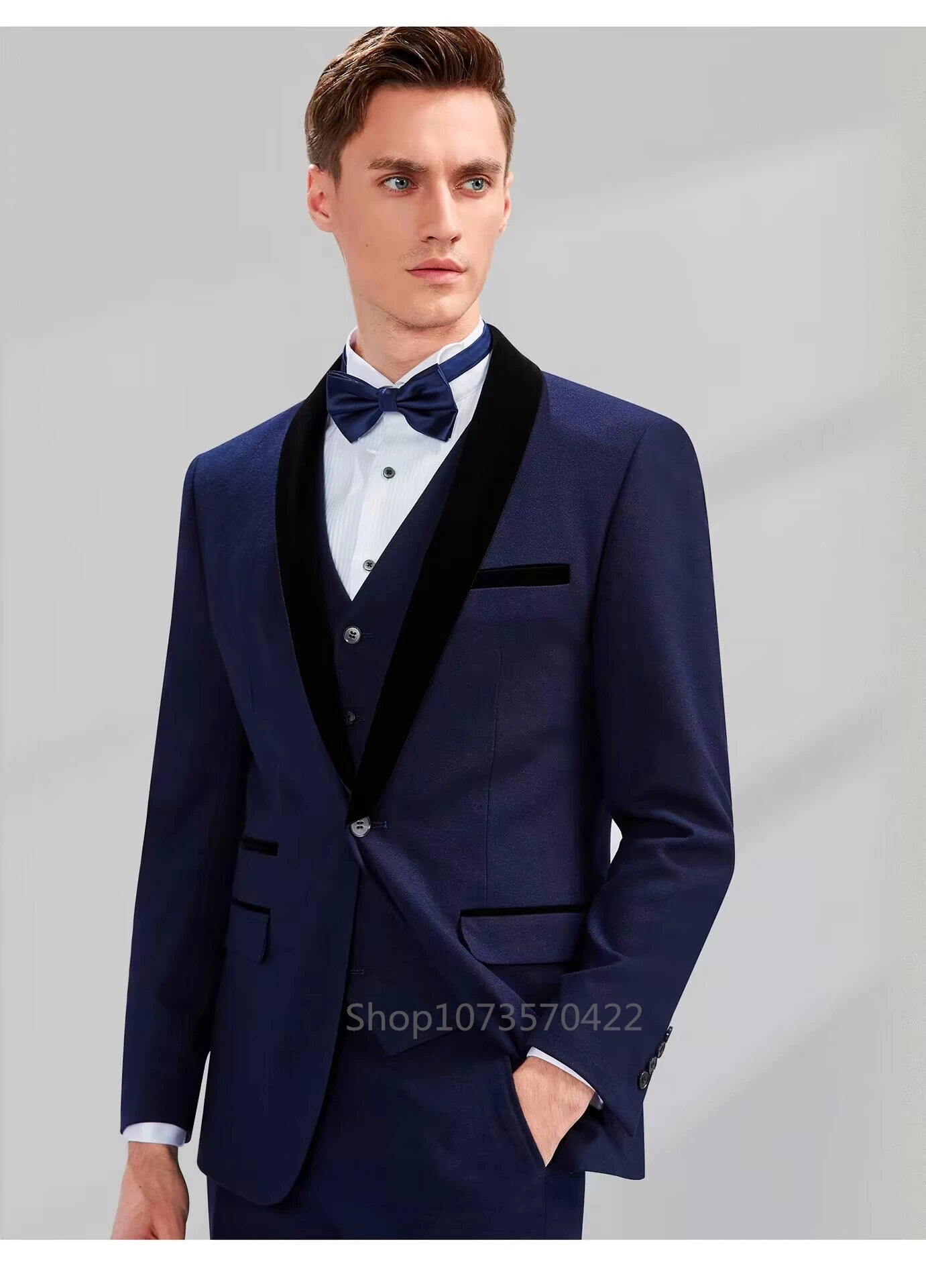 Tuxedo for Mens: Navy Blue/Black 3 Piece Men Suits Wedding Party Tuxedos Shawl